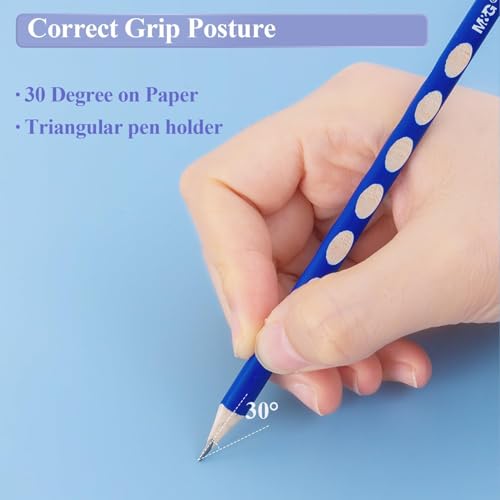 M&G 30pcs Triangular Pencils, 2B Pencils with Grip Correction, Wooden Graphite Pencils, Pre-Sharpened Break-Resistant, Suitable for Writing, Drawing, and Sketching - style: 30pcs Blue 2B