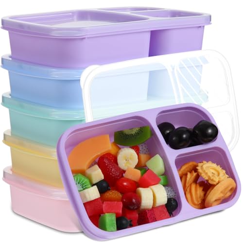 Honeydak 5 Pack Snack Containers 3 Compartment Bento Snack Boxes Divided Meal Prep Containers with Lids Reusable Adults Lunch Food Storage Box for School Work Travel(Ice Cream Color) - color: Ice Cream Color