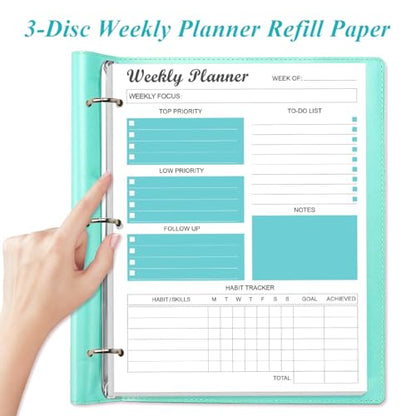 3-Hole Weekly Planner Refills - 53 Sheets/106 Pages Weekly Planner for 3 Ring Binders, 100 gsm White Paper, Lasts 1 Year, Undated, 8.5'' x 11'', Teal - size: 1-Pack, style: 3-Hole
