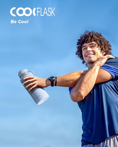 Coolflask 32 oz Water Bottle Insulated with Straw & 3 Leakproof Lids | Water Flask Stainless Steel Triple-Wall Vacuum,Cold 52+h, Dishwasher Safe,Wide Mouth,BPA-Free,Carrier Bag,for Gym,Hiking - color: Light Blue, size: 32 Ounces