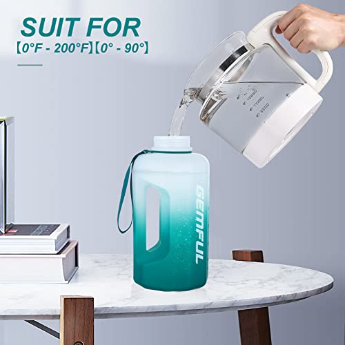 GEMFUL 2 Pack Gym Water Bottle with Strap Half Gallon Motivational Jug for Workout Outdoor BPA-Free Leakproof 2.2 and 3 Liter