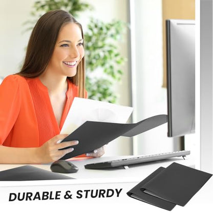 Yeaqee 300 Pack Plastic Folders with Prongs Heavy Duty Plastic 2 Pocket Folder with 3 Prongs, Business Card Slot for Back to School Office Home 11.6 x 9.5 Inch (Black) - color: Black