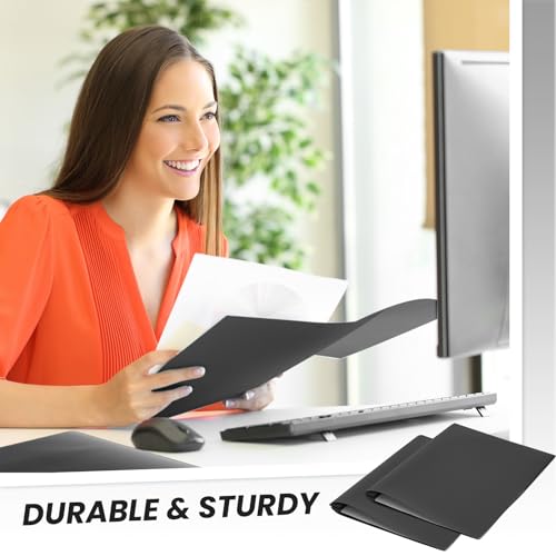Yeaqee 300 Pack Plastic Folders with Prongs Heavy Duty Plastic 2 Pocket Folder with 3 Prongs, Business Card Slot for Back to School Office Home 11.6 x 9.5 Inch (Black) - color: Black