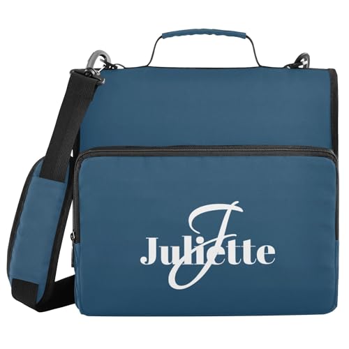 Name Custom Binder with Zipper with Shoulder Strap Easy to Carry 1.5 Inch 3 Rings Pencil Case Portfolio Binder Stationery Supplies Navy Blue - color: Name Custom Navy Blue