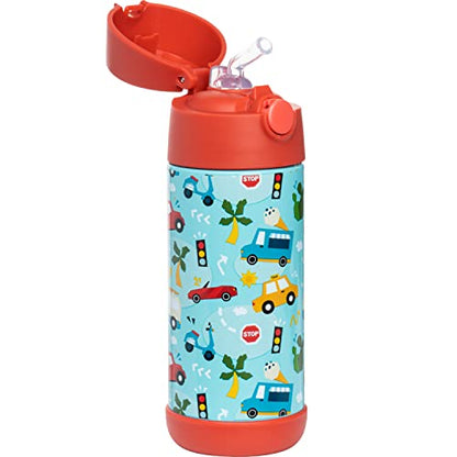 Snug Insulated Kids Water Bottle with Straw & Spout – Double-Wall Stainless Steel, Leakproof, Easy-Flip Lid – For School, Travel, Toddlers & Big Kids - Cars, 12oz - color: Cars, size: 11.8 Ounces