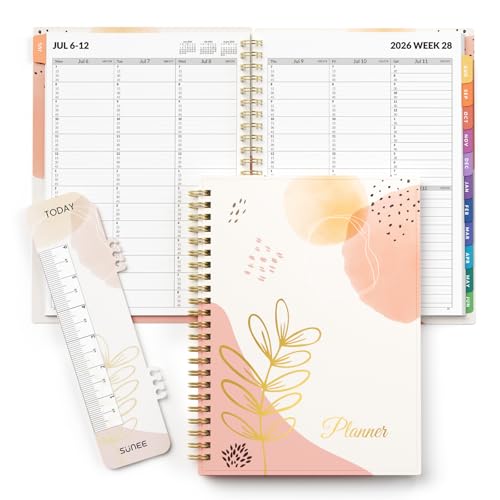 SUNEE 2026-2027 Appointment Book, Quarter-Hourly, Weekly & Monthly - from July 2026 to June 2027, 6.4"x8.3" Academic Planner, Flexible Cover, Note Pages, Bookmark, Spiral Binding, Abstract - color: Blushing Abstract Breeze