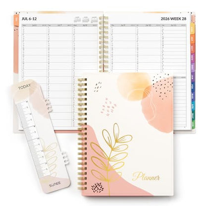 SUNEE 2026-2027 Appointment Book, Quarter-Hourly, Weekly & Monthly - from July 2026 to June 2027, 6.4"x8.3" Academic Planner, Flexible Cover, Note Pages, Bookmark, Spiral Binding, Abstract - color: Blushing Abstract Breeze