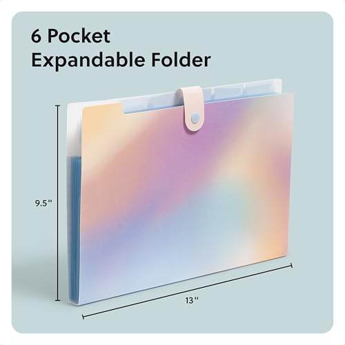 U Brands Poly 6 Pocket Expandable Folder with Tabs, Lucent Dreams Pastel, 1 Count, 1/5-cut tabs and 14 Blank Adhesive Labels - color: Pastel