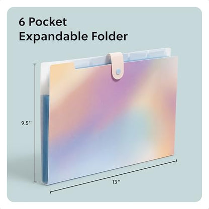 U Brands Poly 6 Pocket Expandable Folder with Tabs, Lucent Dreams Pastel, 1 Count, 1/5-cut tabs and 14 Blank Adhesive Labels - color: Pastel