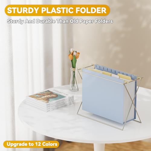 Plastic Heavy Duty 3" Expanding Hanging File Folders Letter Size | 12 Pack High Capacity Hang Accordion Folder,Sturdy Filing Cabinet Folder with Tabs,Pastel Hanging Organizer for Bulky Files - size: 3" Expansion