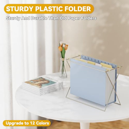 Plastic Heavy Duty 3" Expanding Hanging File Folders Letter Size | 12 Pack High Capacity Hang Accordion Folder,Sturdy Filing Cabinet Folder with Tabs,Pastel Hanging Organizer for Bulky Files - size: 3" Expansion
