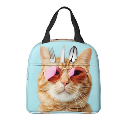 Sunglasses Cat Lunch Box - Insulated Lunch Bags for Women/Men Funny 3D Design Reusable Lunch Tote Bags, Perfect for Office/Camping/Hiking/Picnic/Beach/Travel - color: Sunglasses Cat
