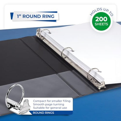 Samsill 1 Inch 3 Ring Binders, Economy Round Ring, Clear View Cover, 200 Sheet Capacity - for School, Home, Office - Black, 12 Pack - size: 12-Pack, style: 1 Inch