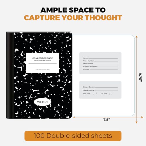 Bilinny Composition Notebook, Wide Ruled - 9.75" X 7.5" - Hardcover Marble Notebooks for School - 2 Pack (100 Sheets In Each)