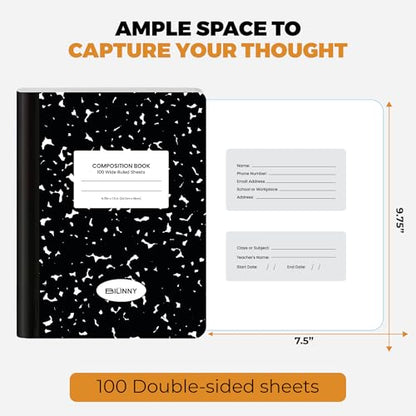 Bilinny Composition Notebook, Wide Ruled - 9.75" X 7.5" - Hardcover Marble Notebooks for School - 2 Pack (100 Sheets In Each)