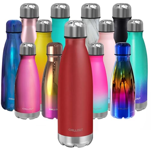 CHILLOUT LIFE Stainless Steel Water Bottle: 17oz Double Wall Insulated Cola Bottle Shape for Cold and Warm Drinks, BPA Free Metal Sports Bottle, Dishwasher Safe Paint - color: Cherry Red, size: 17 Ounces, style: 1 Pack