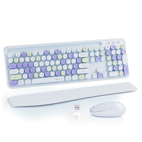 UBOTIE Ergonomic Wireless Keyboard and Mouse Combo with Phone Holder Wrist Rest, Round Colorful Keys, Power Switches, 2.4GHz USB Receiver, Full-Size QWERTY Layout for PC Laptop(Light-Blue) - color: Light-Blue