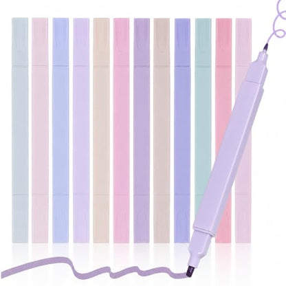 Pastel Highlighters, 12 Pack Dual Tip Highlighter Set with Chisel and Fine Tips, Aesthetic Bible Highlighters No Bleed Through for Journaling, Bible Study, Planner, Note Taking, School and Office