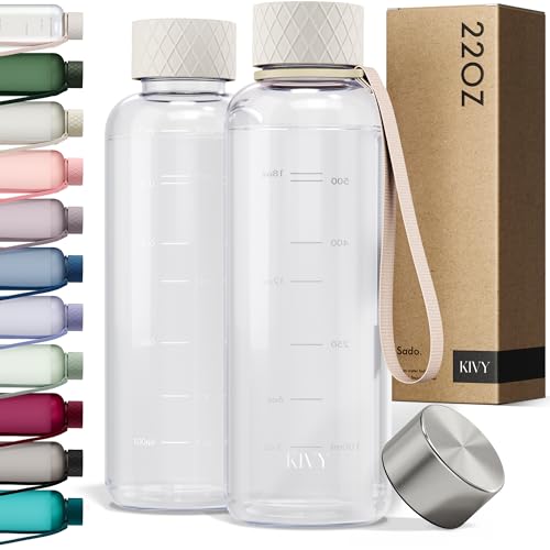 KIVY Slim Water Bottle 22oz [Lightweight & Shatterproof] Leak Proof Bottle for Women & Men - Clear plastic water bottle no straw - Dishwasher Safe Tritan Bottle BPA Free - color: 04 Cream Clear, size: 22oz
