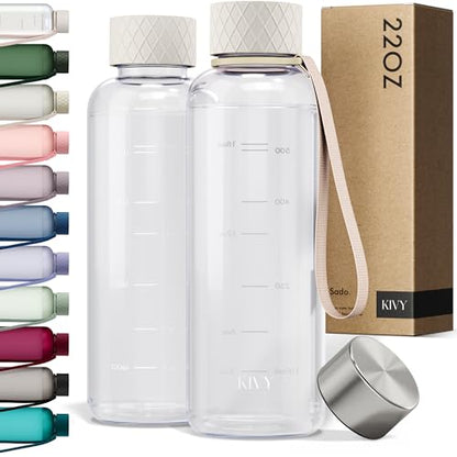 KIVY Slim Water Bottle 22oz [Lightweight & Shatterproof] Leak Proof Bottle for Women & Men - Clear plastic water bottle no straw - Dishwasher Safe Tritan Bottle BPA Free - color: 04 Cream Clear, size: 22oz