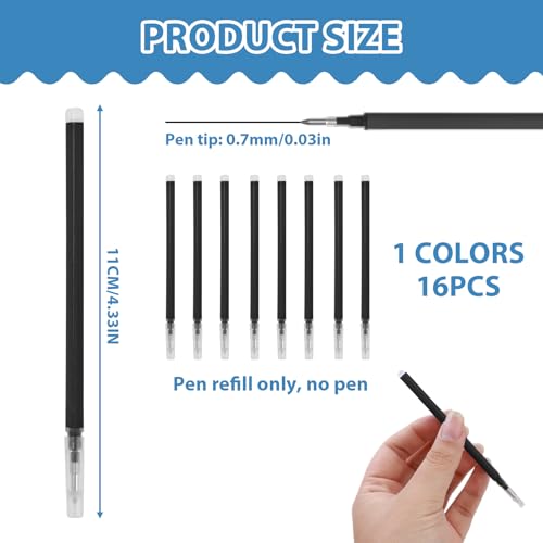16 Pcs 0.7 mm Erasable Pen Refills Compatible for Pilot FriXion, Friction Heat Erasable Gel Ink Refill, Replaceable Medium Fine Point clicker Refill Stationery (Black) - style: Black