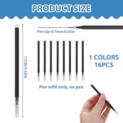 16 Pcs 0.7 mm Erasable Pen Refills Compatible for Pilot FriXion, Friction Heat Erasable Gel Ink Refill, Replaceable Medium Fine Point clicker Refill Stationery (Black) - style: Black