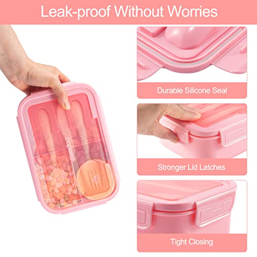 Caperci Classic Bento Box Adult Lunch Box for Older Kids - Leakpoof 47 oz 3-Compartment Lunch Containers for Adults and Teens, Built-in Utensil Set, Ideal for On-the-Go Balanced Eating, Pink - color: Pink