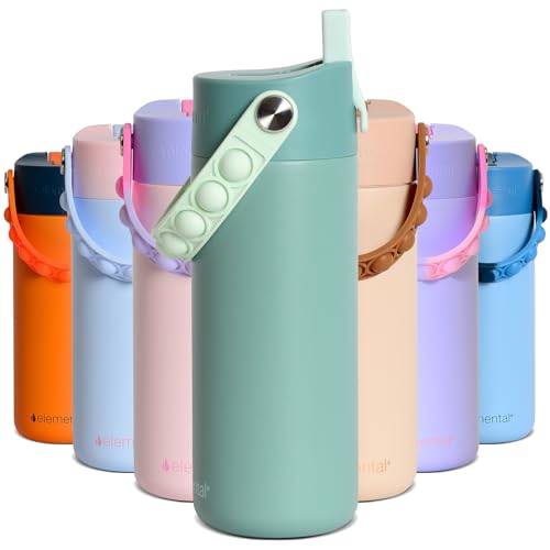 Elemental Insulated Kids Water Bottle, Stainless Steel Water Bottle with Straw Lid & Pop-It Handle, Leak-Proof Water Bottles for School, Boys or Girls, Travelling and Sports, 18oz - Sage - color: Sage