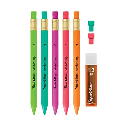 Paper Mate Handwriting Triangular Mechanical Pencil Set with Lead & Eraser Refills, 1.3mm, School Supplies, Office Supplies, Sketching Pencils, Drafting Pencil, Fun Barrel Colors, 8 Count (Pack of 2) - size: 10 count