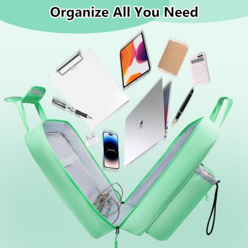 SIYNPAV 3 Inch Zipper 3 D-Ring Binder Bag, 700 Sheet Portfolio Organizer with Shoulder Strap, 13 Inch Laptop Sleeve, Pen& Bottle Pocket for Middle School, Green - color: Mint Green