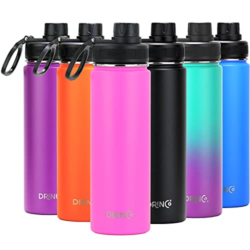 DRINCO Stainless Steel Water Bottle Spout Lid Vacuum Insulated Double Wall Water Bottle Wide Mouth (40oz 32oz 22oz 18oz 14oz) Leak Proof Keep Cold Sport Camping Hiking (22 oz, 22oz Island Pink) - color: 22oz Island Pink, size: 22 Ounces