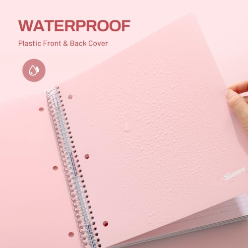 SUNEE 5 Subject Notebook College Ruled - 400 Pages, 9"x11", 5 Pocket Colored Dividers, 3-Hole Punched Paper, Pink - color: Pink, style: College Ruled