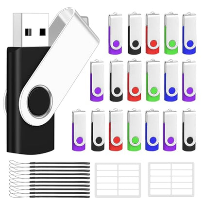 2GB USB Flash Drives Bulk 20 Pack, AreTop USB 2.0 Thumb Drive Bulk | Swivel 2GB USB Storage with 20 Pcs Lanyards and Labels, Memory Stick Indicator Design for Data Transfer and Backup - size: 2GB, style: 20PCS