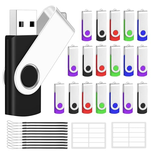 2GB USB Flash Drives Bulk 20 Pack, AreTop USB 2.0 Thumb Drive Bulk | Swivel 2GB USB Storage with 20 Pcs Lanyards and Labels, Memory Stick Indicator Design for Data Transfer and Backup - size: 2GB, style: 20PCS