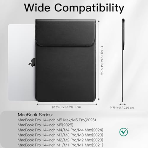JETech Slim Laptop Sleeve for MacBook Neo (A18 Pro), MacBook Pro 14-Inch(M1-M5, 2020-2026), PU Leather Case with Magnetic Closure (Black - color: Black, size: 14-Inch
