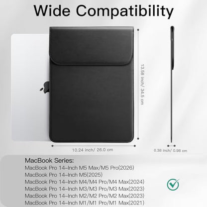 JETech Slim Laptop Sleeve for MacBook Neo (A18 Pro), MacBook Pro 14-Inch(M1-M5, 2020-2026), PU Leather Case with Magnetic Closure (Black - color: Black, size: 14-Inch