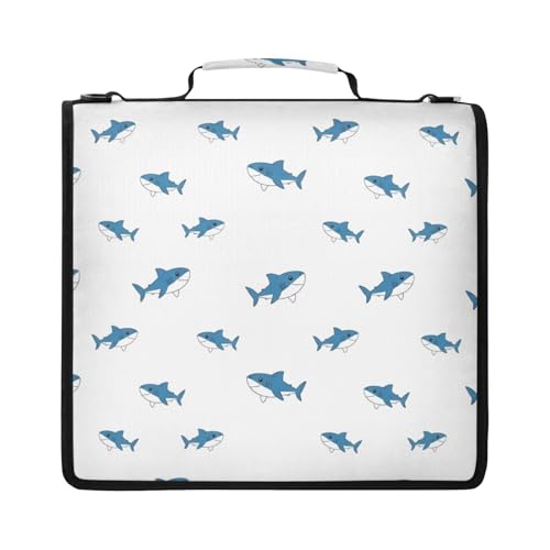 ATTX Mini Blue Shark Zipper Binder with Shoulder Strap, 2 Inch 3-Ring Binder Bag Fits 14" Laptop, 800-Sheet Large Capacity File Organizer