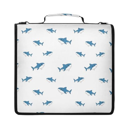 ATTX Mini Blue Shark Zipper Binder with Shoulder Strap, 2 Inch 3-Ring Binder Bag Fits 14" Laptop, 800-Sheet Large Capacity File Organizer