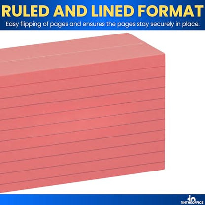 1InTheOffice Index Cards 3x5, Colored Index Cards, Lined, Cherry Red, 400 Pack