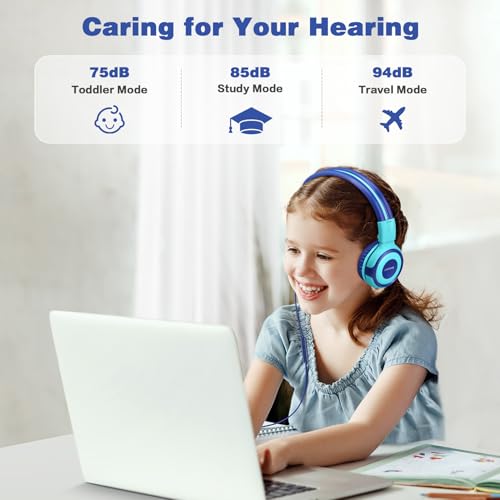 SIMOLIO Stereo Wired Headphones Teens Adult Kid Youth w/Mic & Volume Control & Volume Limited & Share Port & 3.5mm Jack, Safe Volume Durable Foldable Headset for Online School Gaming PC Laptop Travel