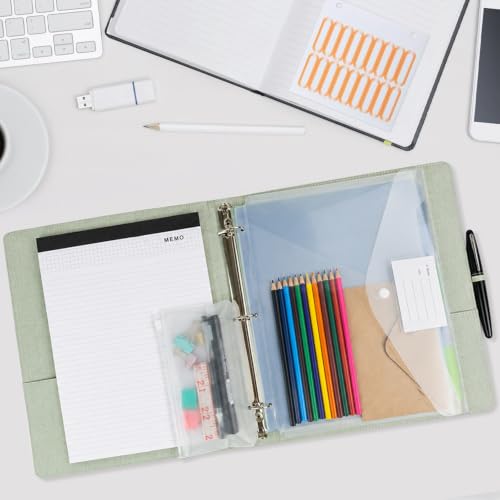 3 Ring Binder with Clipboard,1 Inch Binders with Notepad&5 Dividers with Pockets, Labels,PU Clipboards for School Office(Green Tulip,Letter Size) - color: 2-green Tulip, size: Letter Size - 1 Inch