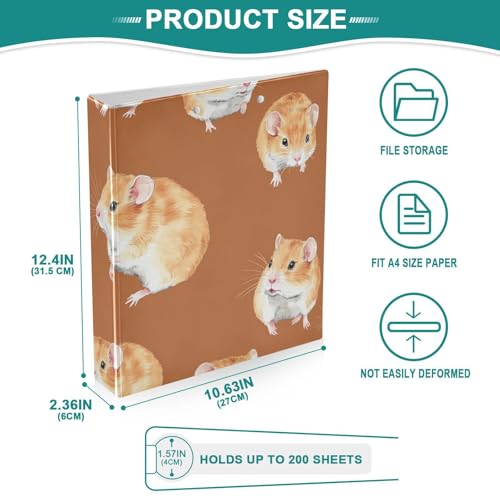 1 and A Half Inch Notebook Binders Three Rings School Supplies Binder with Pocket Cover Assorted Binders Hardcover 1 Pack Aesthetic Hamster Animal