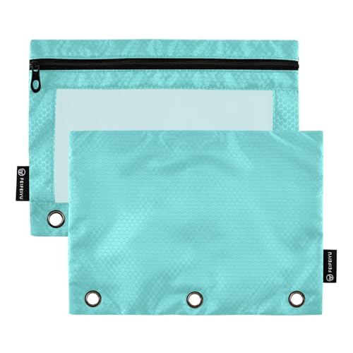 Gredecor Binder Pencil Pouch 3 Ring Pale Turquoise Zipper Pencil Pouches Case 2 Pack Clear Binder Organizer for School Office - color: Pale Turquoise