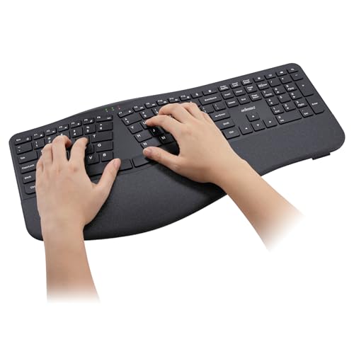 Adesso WKB-7500CB Wireless Ergonomic Keyboard and Mouse Combo with Copilot AI Hotkey Scissor Switch Keys Split Keyframe Design Adjustable DPI Optical Mouse for Windows Mac PC Laptop Black
