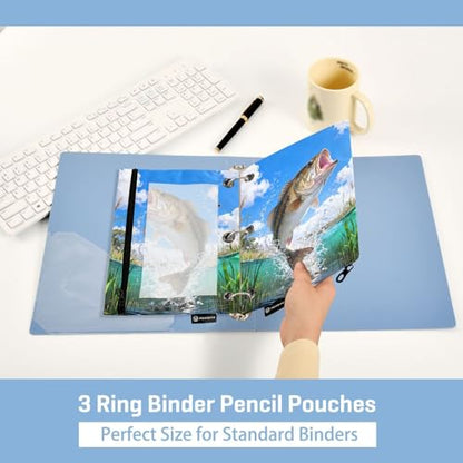 Largemouth Bass Fish Pencil Pouches for 3 Ring Binder, Zipper Binder Pencil Case, 2 Pack Clear Window Case Bag for Office Organizers - color: Largemouth Bass Fish 1