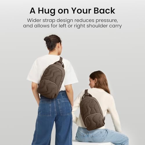 tomtoc 10L Crossbody Sling Bag Backpack for Women, Trendy Puffer Quilted Padded Bag for 13-inch Macbook Air, Macbook Neo A18, 11" iPad Air/Pro, Nintendo Switch 2, Lightweight Travel Chest Bag Daypack - color: Earthshade