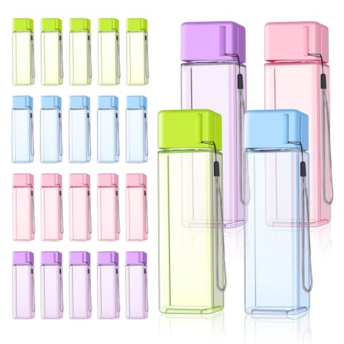 mwellewm 24Pcs Water Bottles Bulk 17 Oz Reusable Plastic Water Bottle Spill Proof Clear Colorful Gym Sports Large Drink Bottle for Adult Leak Square Pack for School Outdoor Fitness Travel Office - color: Colorful