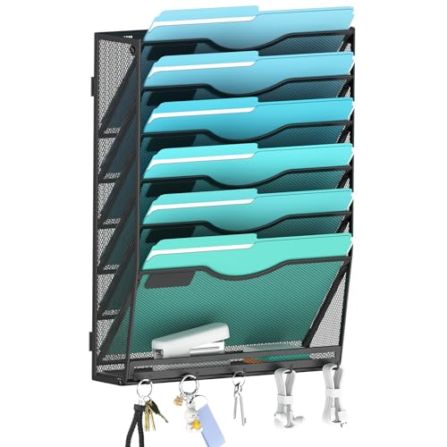 Gawerk 7-Tier Wall File Organizer Hanging Wall File Holder Wall Mount Paper Folder Organize, Mesh Magazine Document Mail Organizer for Office School Home, Black - color: Black, size: 7-T