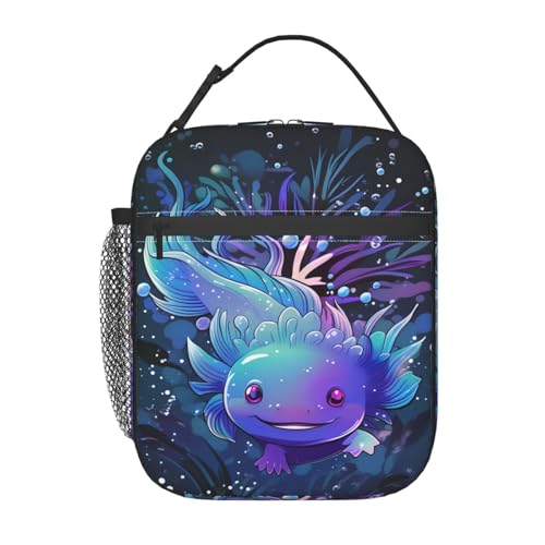 Axolotl Lunch Box for Kids,Cute Animal Insulated Bag for Student,Dark Blue Reusable Thermal Insulation Cooler Tote Bags for School Work Picnic Camping Outdoor Gifts - color: Axolotl
