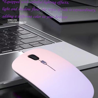 LED Wireless Mouse, Slim Silent Dual-Mode 2.4G+BT Rechargable 7-Color Portable Mobile Optical Office Mouse with USB Receiver, 3 Adjustable Levels for Notebook,PC,Computer, MacBook-Gradient pink purple - color: Gradient pink purple